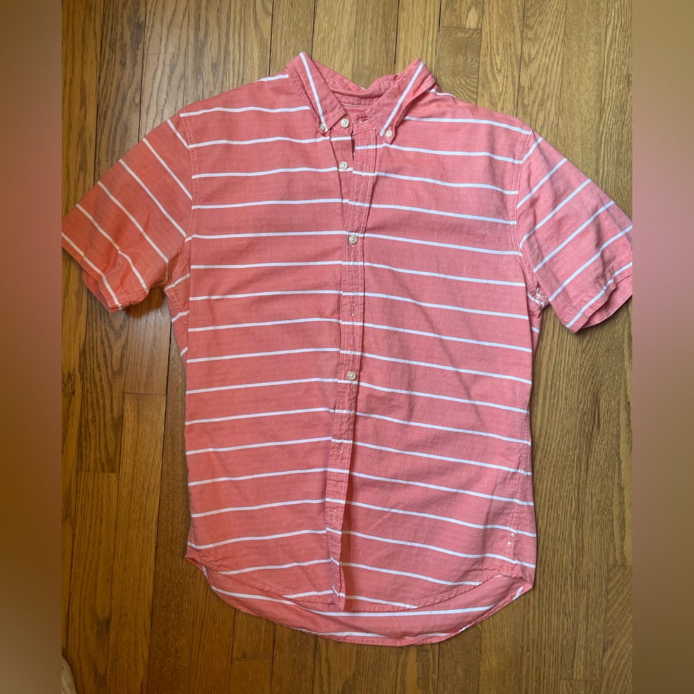 Men's Coral Striped Button-Down Shirt